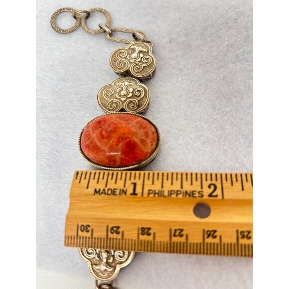 Vintage Marked Sterling Silver & Red Stone Adjustable Bracelet Estate Jewelry - Picture 13 of 13